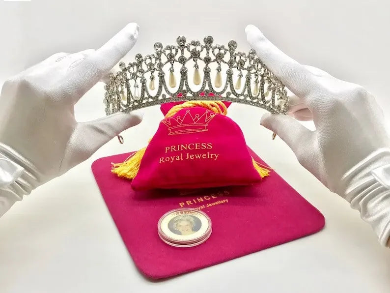 In Memory of Our Beloved Princess Diana, Luxury Pearl and Diamond Tiara Crown, also Worn by Princess Kate, Ladies of England Tiara