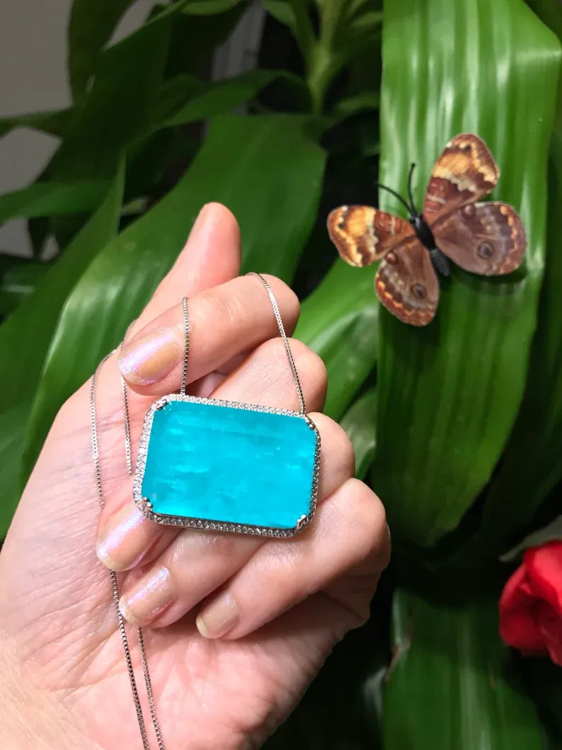 Most Gorgeous Large Natural Paraiba Tourmaline Necklace with Exotic Neon Blue Color and Glow