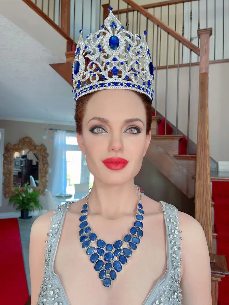 Luxury Gift 100% Natural Blue Sapphire Necklace, Multi strand Charm Necklace, Victorian Style, Wedding, Birthday, Christmas, Any Occasion