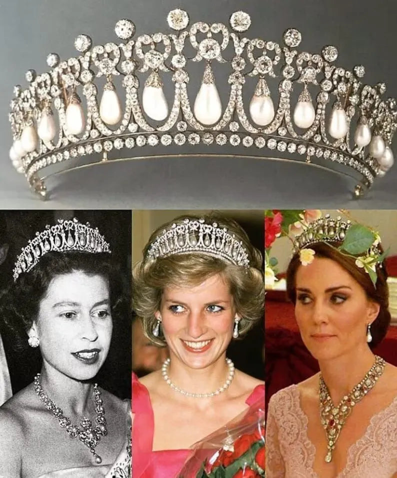 In Memory of Our Beloved Princess Diana, Luxury Pearl and Diamond Tiara Crown, also Worn by Princess Kate, Ladies of England Tiara