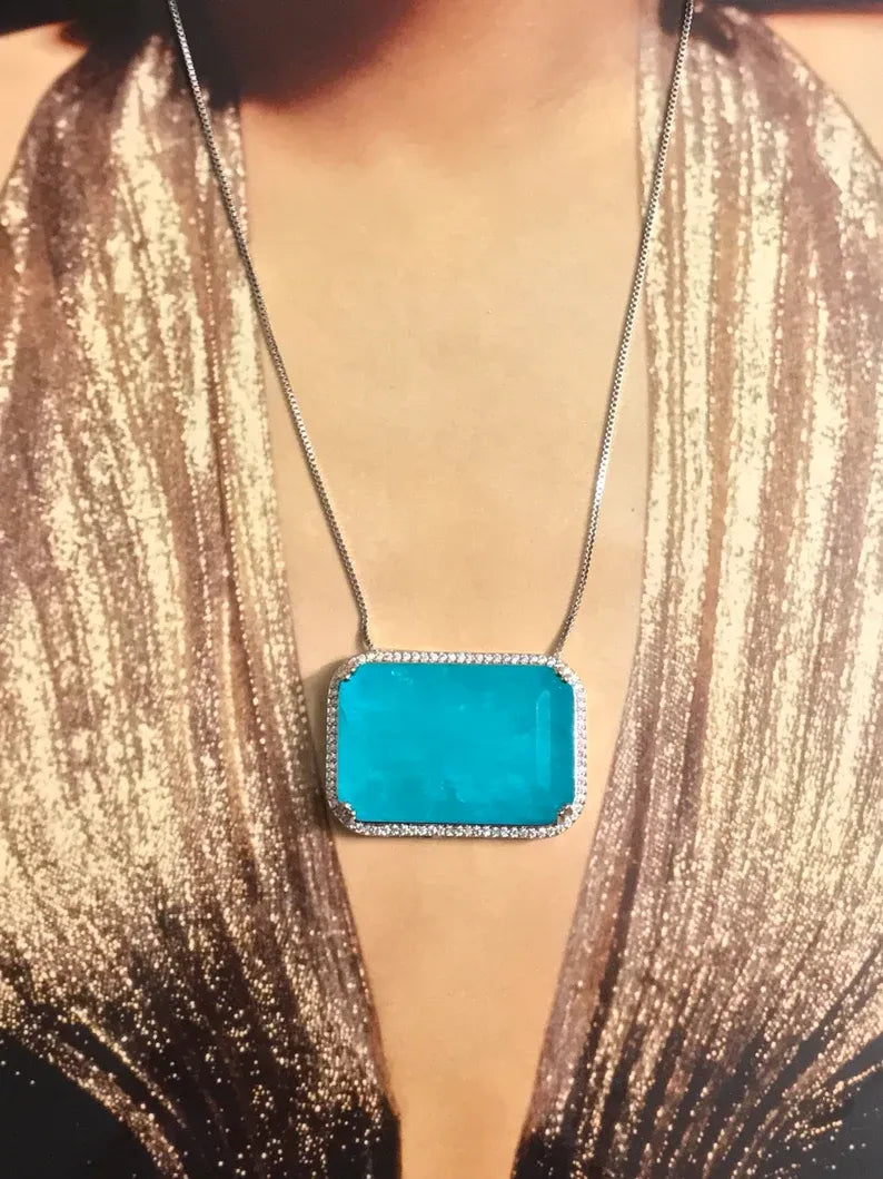 Most Gorgeous Large Natural Paraiba Tourmaline Necklace with Exotic Neon Blue Color and Glow