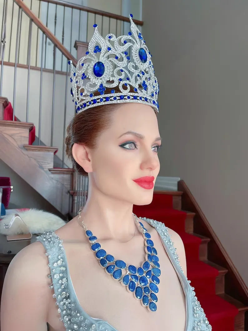 Luxury Gift 100% Natural Blue Sapphire Necklace, Multi strand Charm Necklace, Victorian Style, Wedding, Birthday, Christmas, Any Occasion