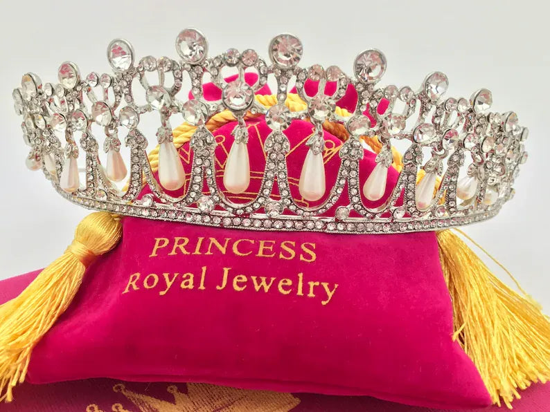 In Memory of Our Beloved Princess Diana, Luxury Pearl and Diamond Tiara Crown, also Worn by Princess Kate, Ladies of England Tiara