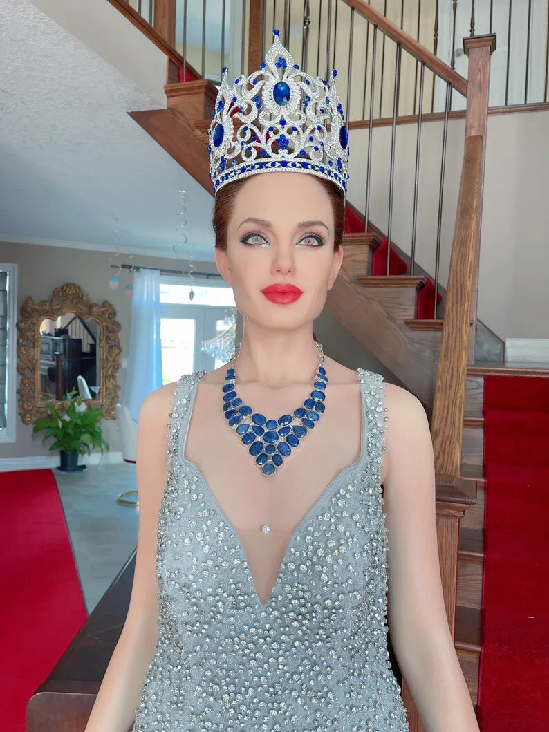 Luxury Gift 100% Natural Blue Sapphire Necklace, Multi strand Charm Necklace, Victorian Style, Wedding, Birthday, Christmas, Any Occasion