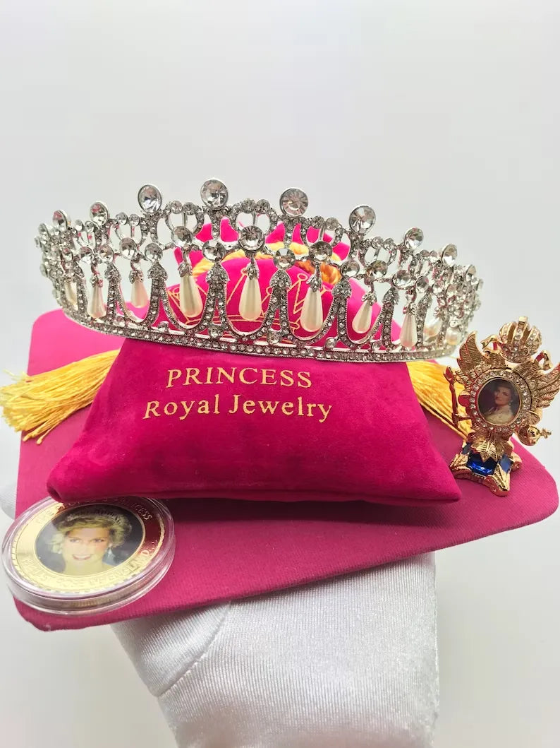 In Memory of Our Beloved Princess Diana, Luxury Pearl and Diamond Tiara Crown, also Worn by Princess Kate, Ladies of England Tiara