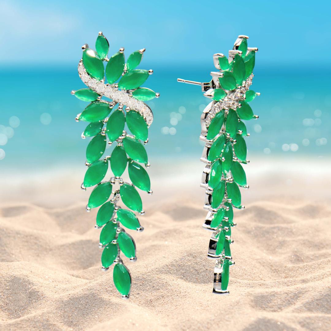 Breathtaking Forest Green, Natural Emerald Earrings, Chandelier Emerald Earrings, Dangle Drop Earrings, Wedding, Birthday, Any Occasions