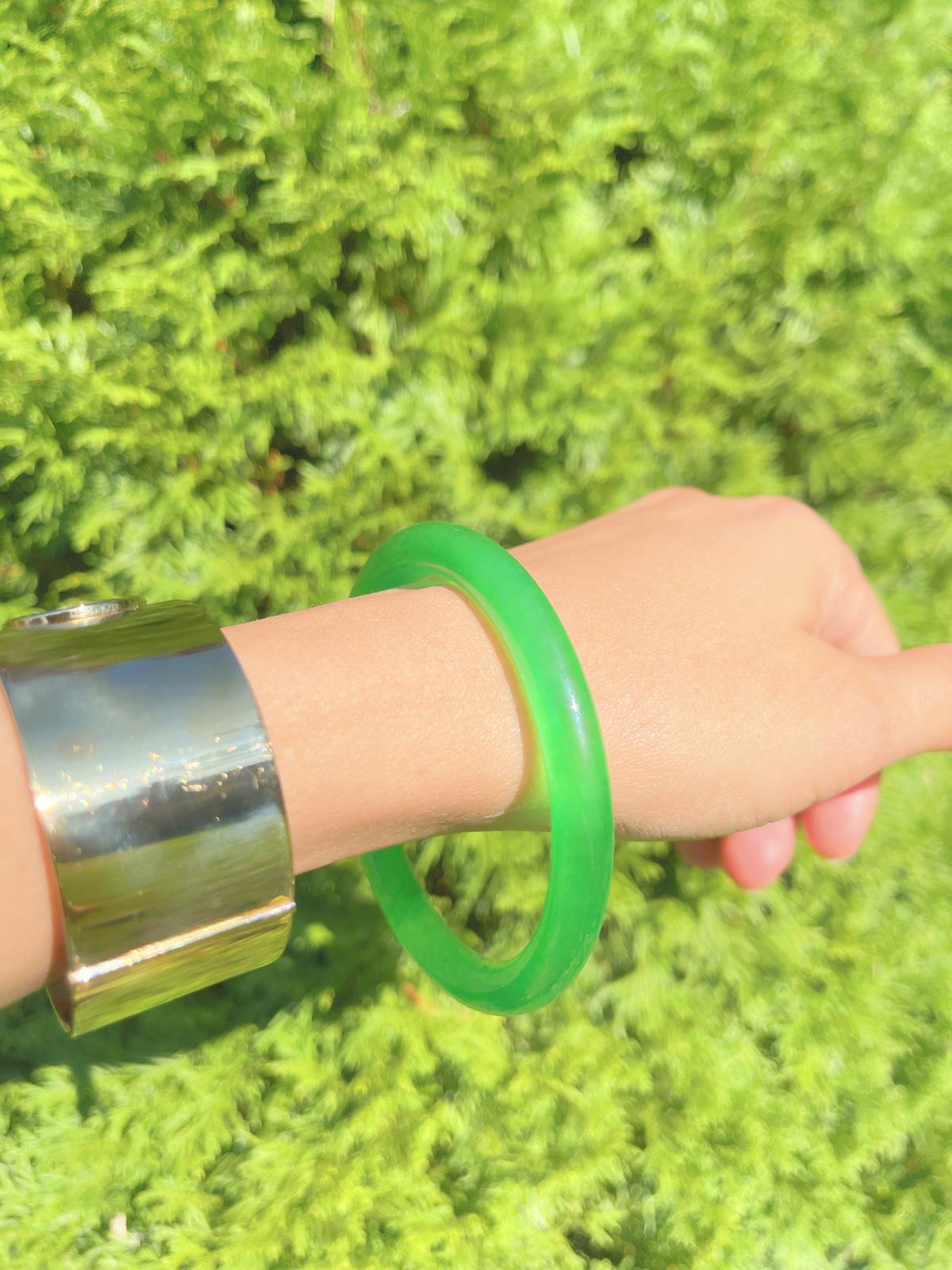 Imperial Grade Jadeite Bangle Bracelet, Royal Icy Emerald Green, Worn By Queens and Legendary Female Figures, Comes with Box