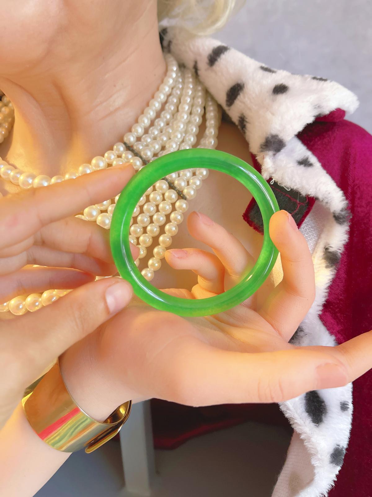 Imperial Grade Jadeite Bangle Bracelet, Royal Icy Emerald Green, Worn By Queens and Legendary Female Figures, Comes with Box