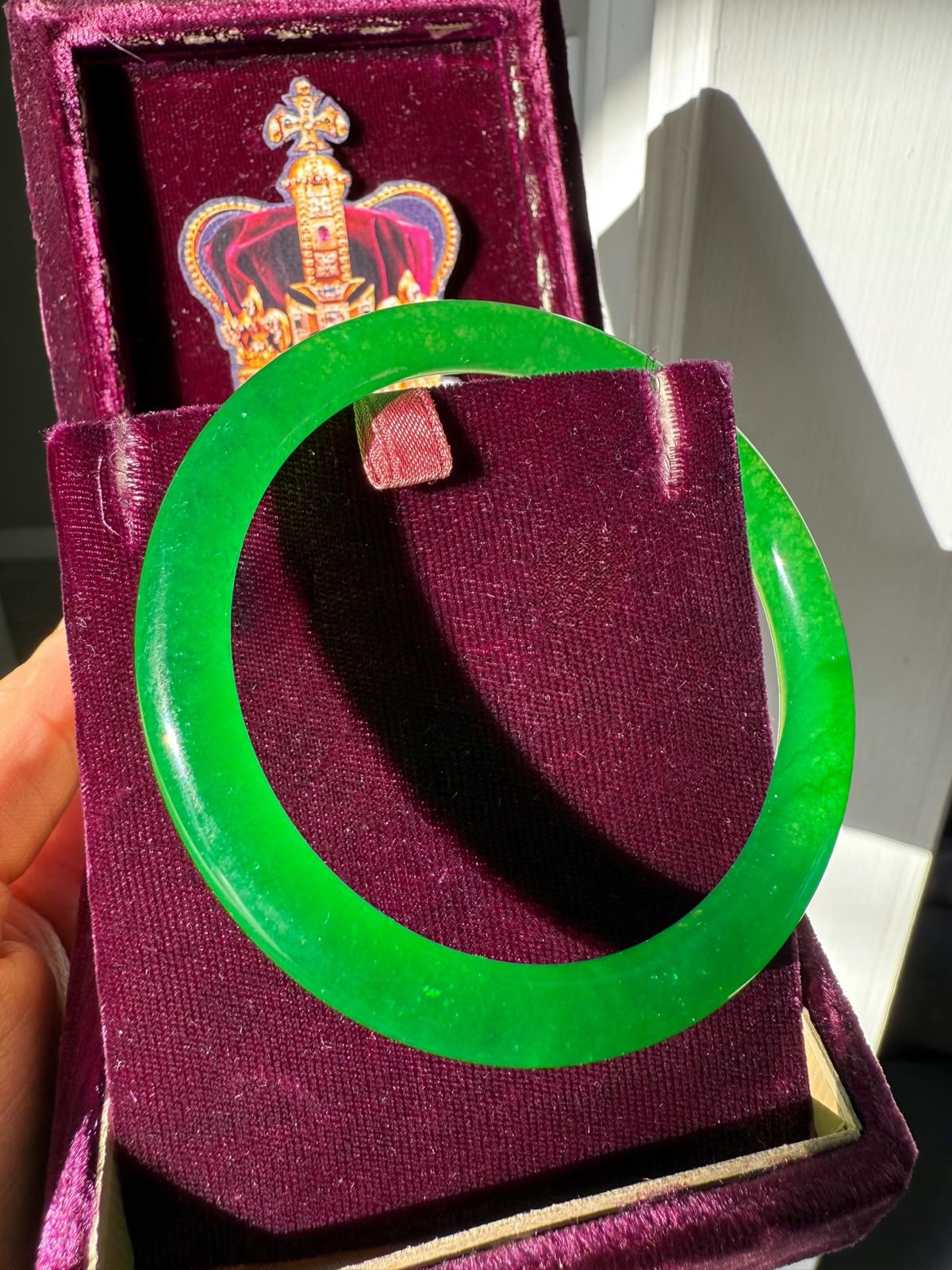 Imperial Grade Jadeite Bangle Bracelet, Royal Icy Emerald Green, Worn By Queens and Legendary Female Figures, Comes with Box