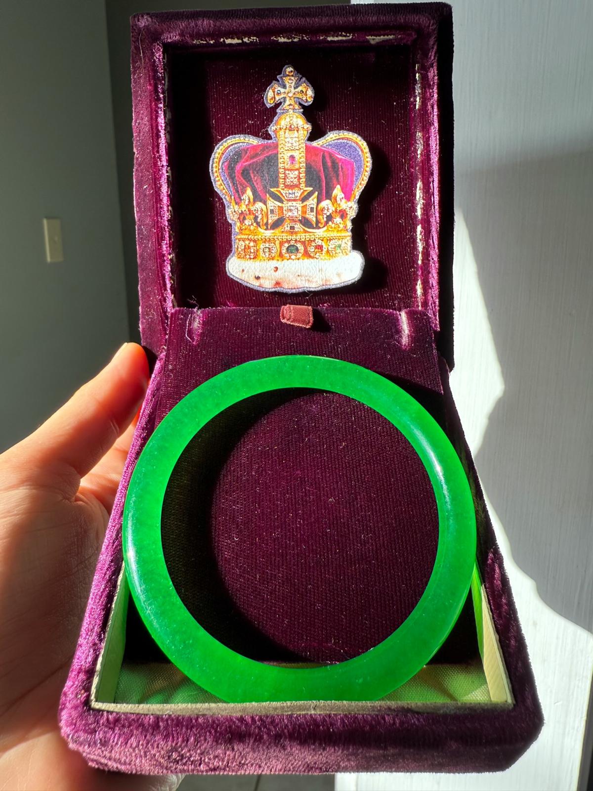 Imperial Grade Jadeite Bangle Bracelet, Royal Icy Emerald Green, Worn By Queens and Legendary Female Figures, Comes with Box