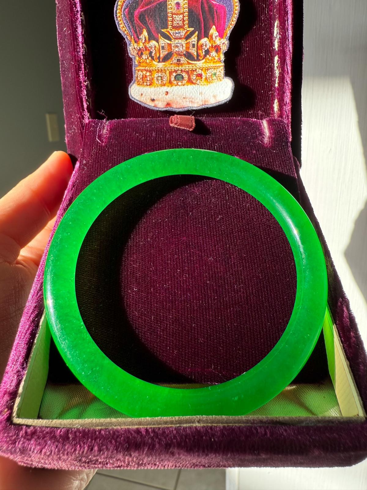 Imperial Grade Jadeite Bangle Bracelet, Royal Icy Emerald Green, Worn By Queens and Legendary Female Figures, Comes with Box
