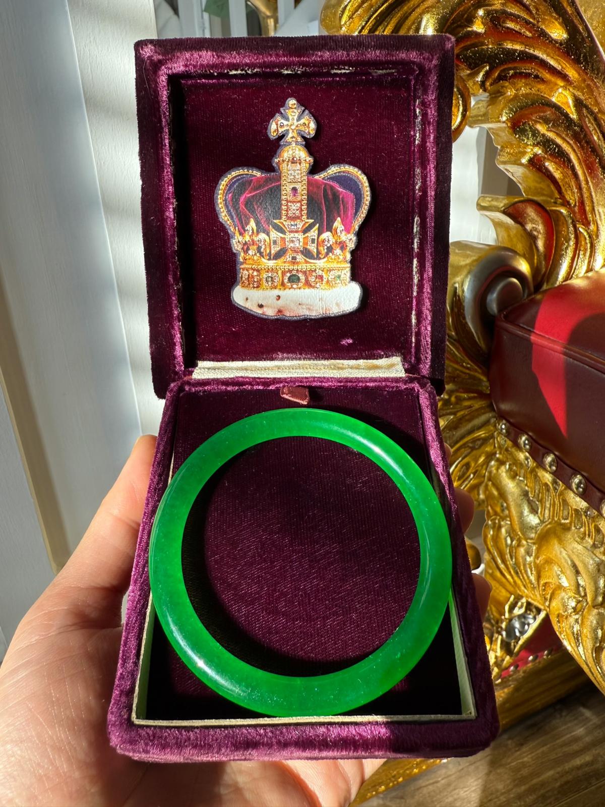 Imperial Grade Jadeite Bangle Bracelet, Royal Icy Emerald Green, Worn By Queens and Legendary Female Figures, Comes with Box