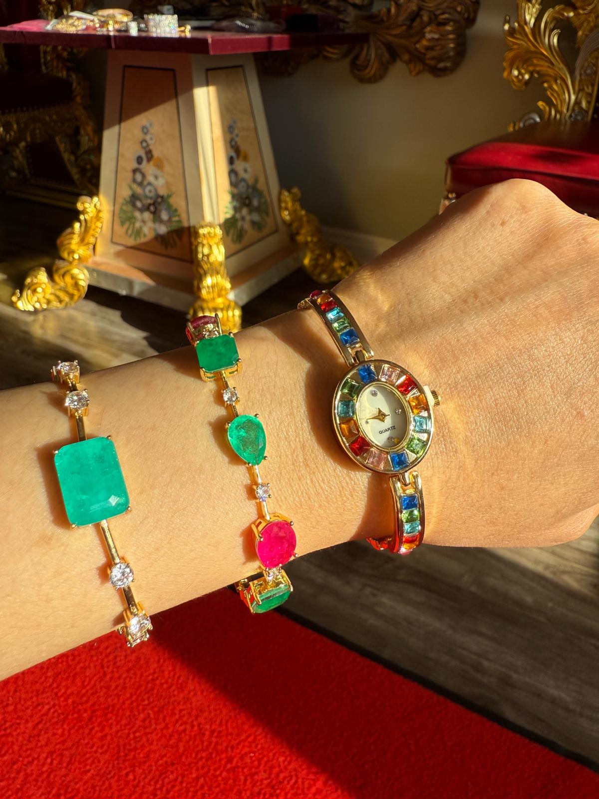 Glowing Neon Colombian Emerald Bracelet with Nano Crystals