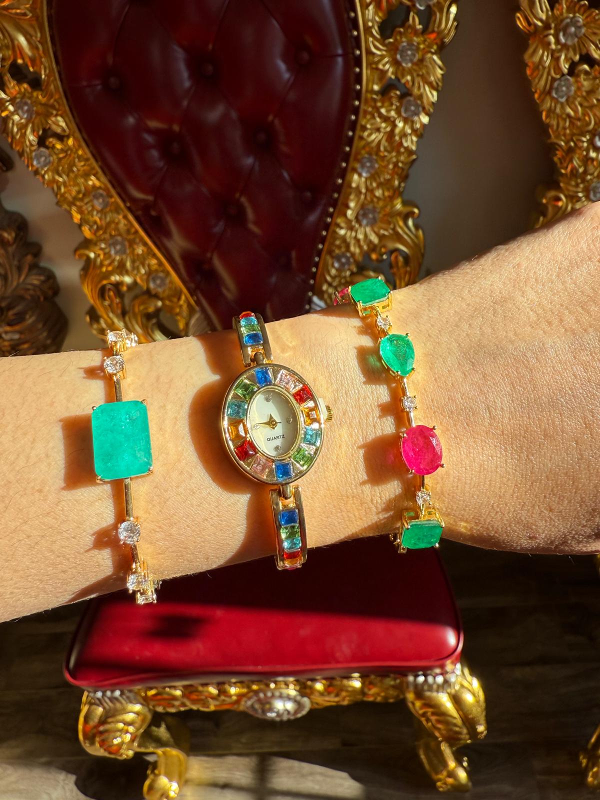 Glowing Neon Colombian Emerald Bracelet with Nano Crystals