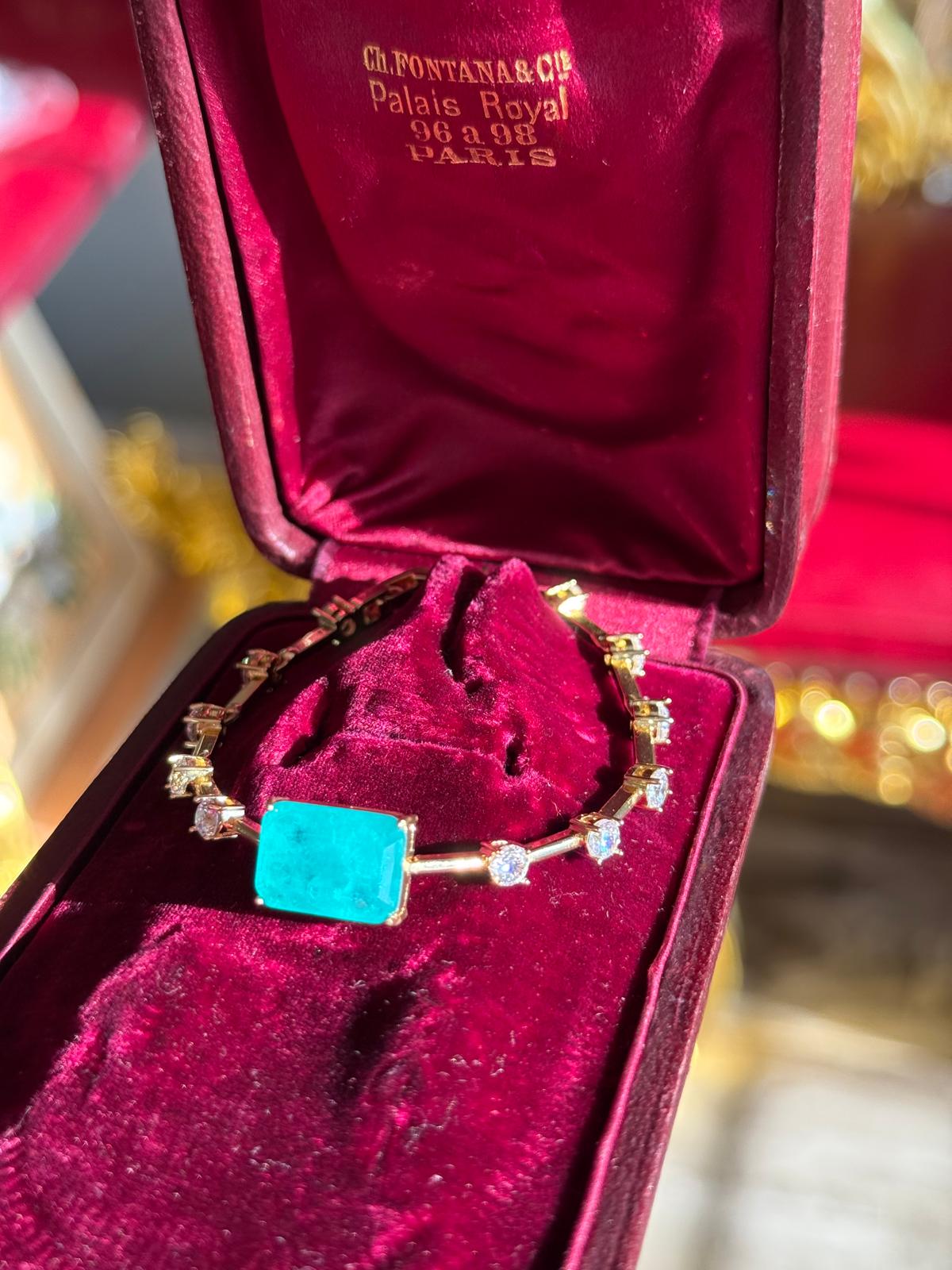 Glowing Neon Colombian Emerald Bracelet with Nano Crystals