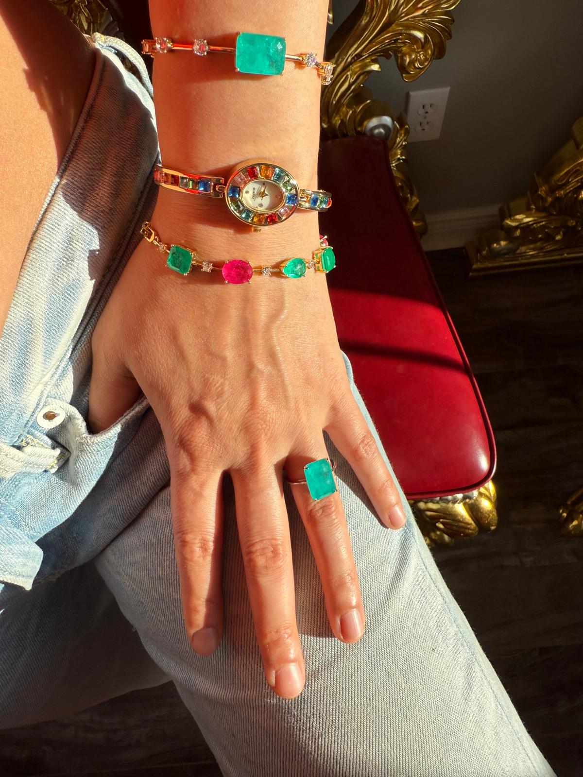 Glowing Neon Colombian Emerald Bracelet with Nano Crystals