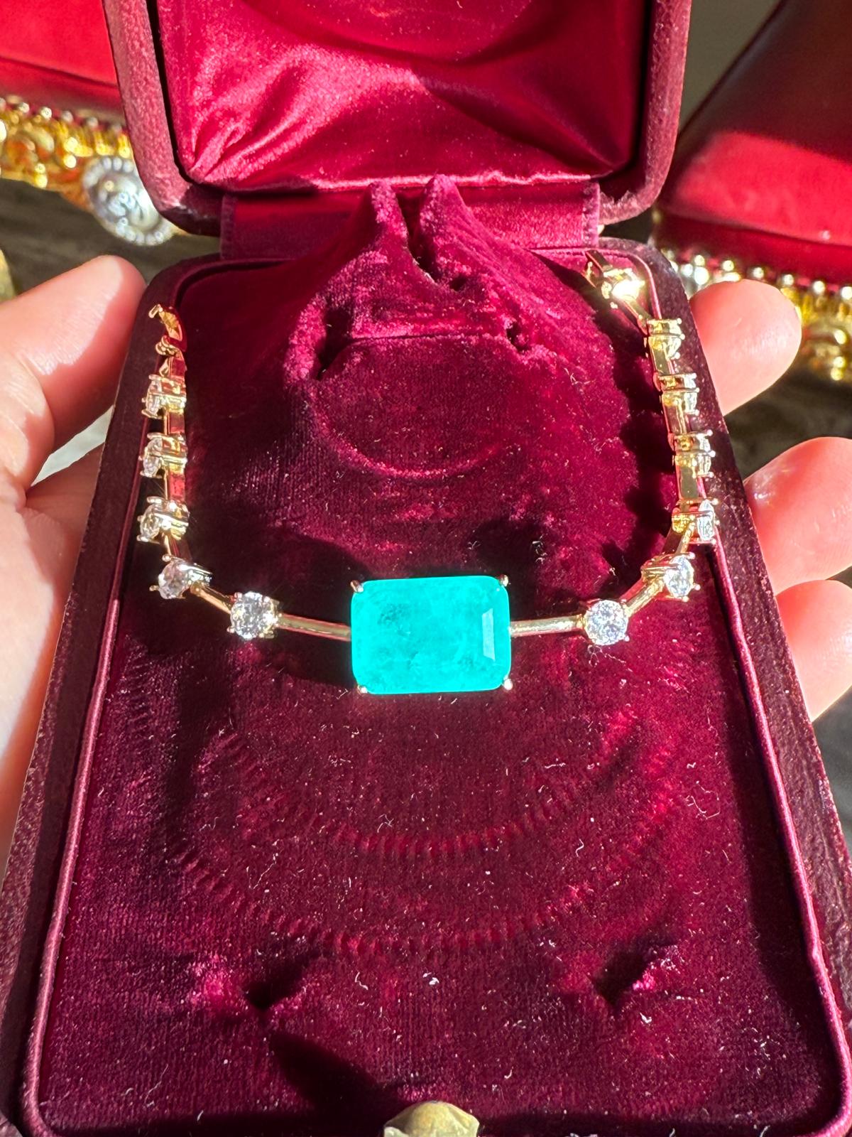 Glowing Neon Colombian Emerald Bracelet with Nano Crystals