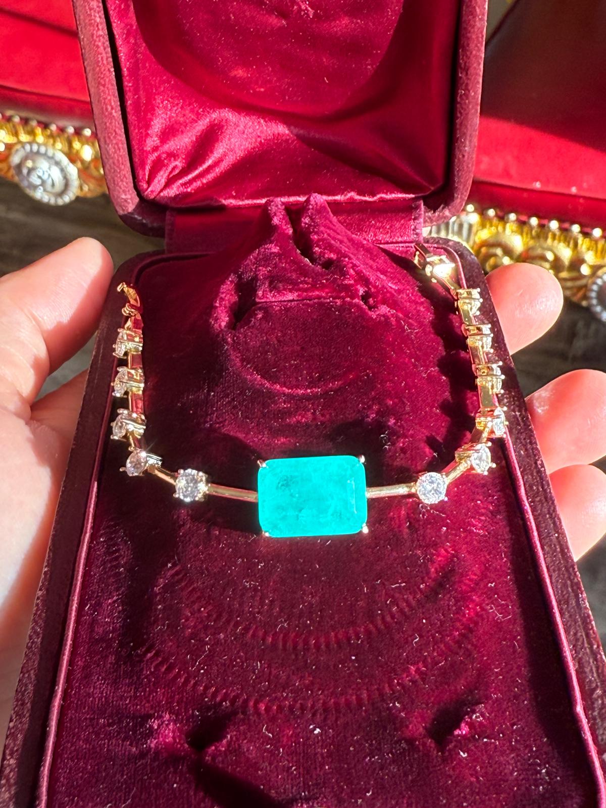 Glowing Neon Colombian Emerald Bracelet with Nano Crystals