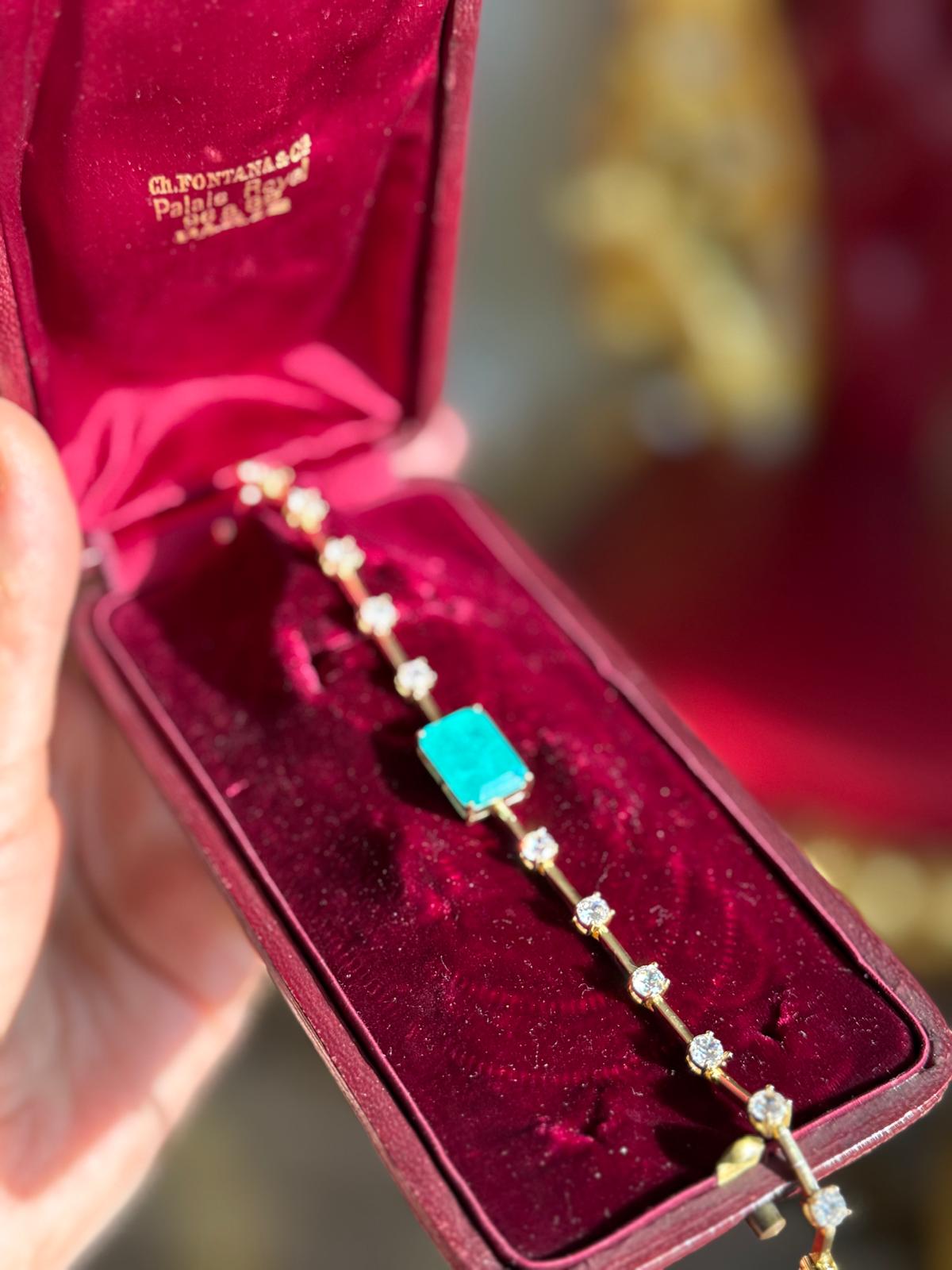 Glowing Neon Colombian Emerald Bracelet with Nano Crystals