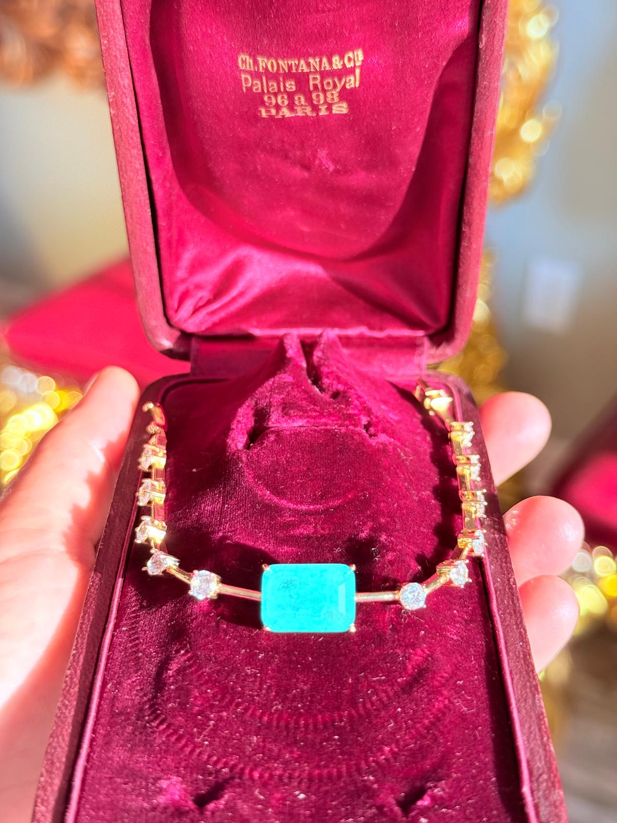 Glowing Neon Colombian Emerald Bracelet with Nano Crystals