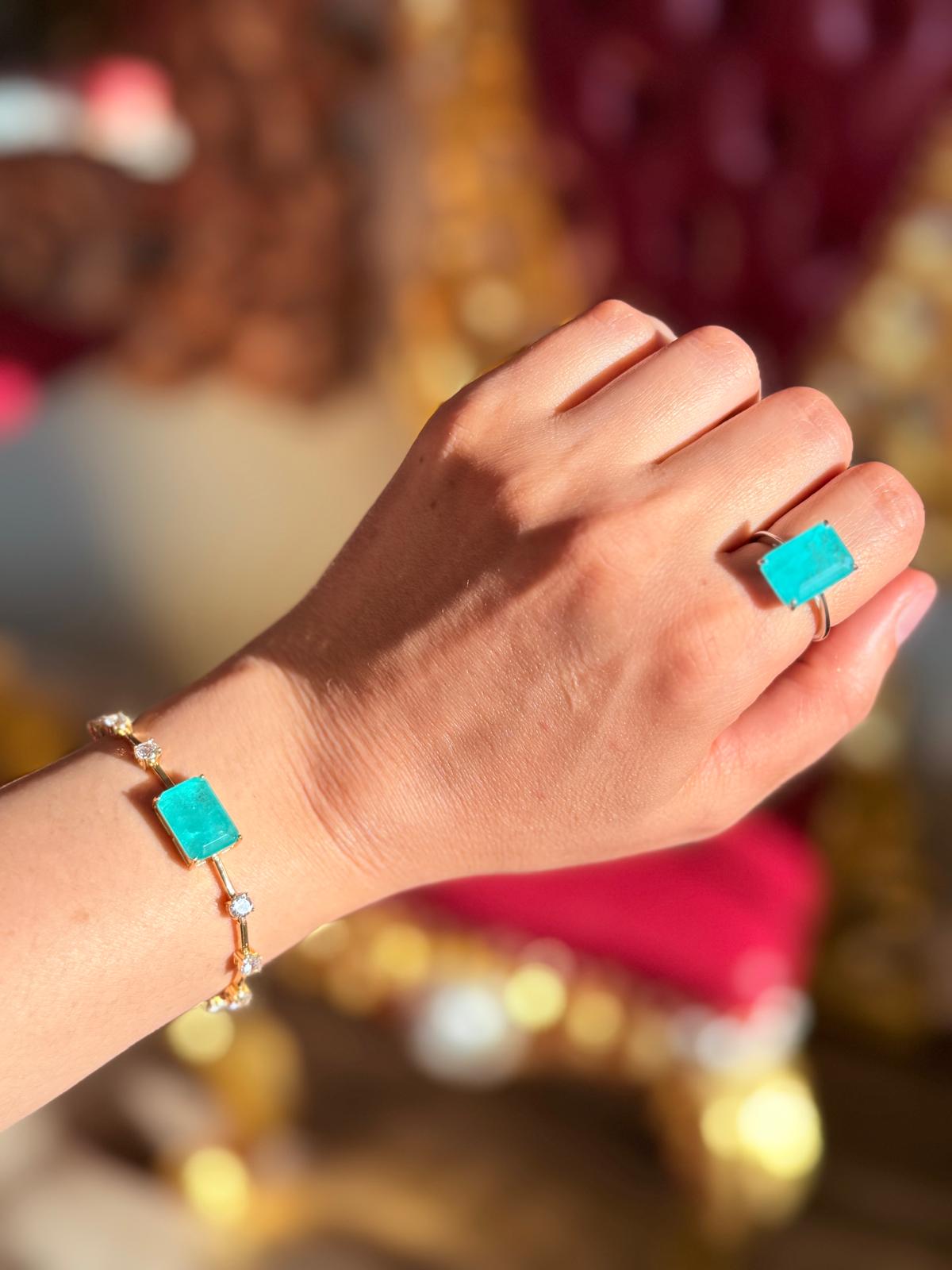Glowing Neon Colombian Emerald Bracelet with Nano Crystals