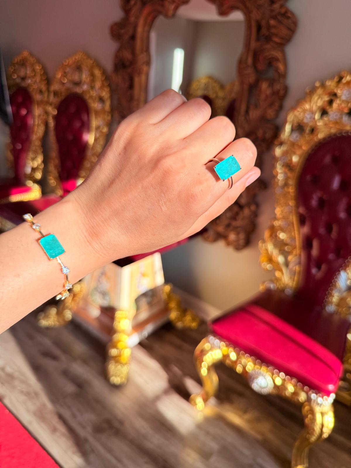 Glowing Neon Colombian Emerald Bracelet with Nano Crystals