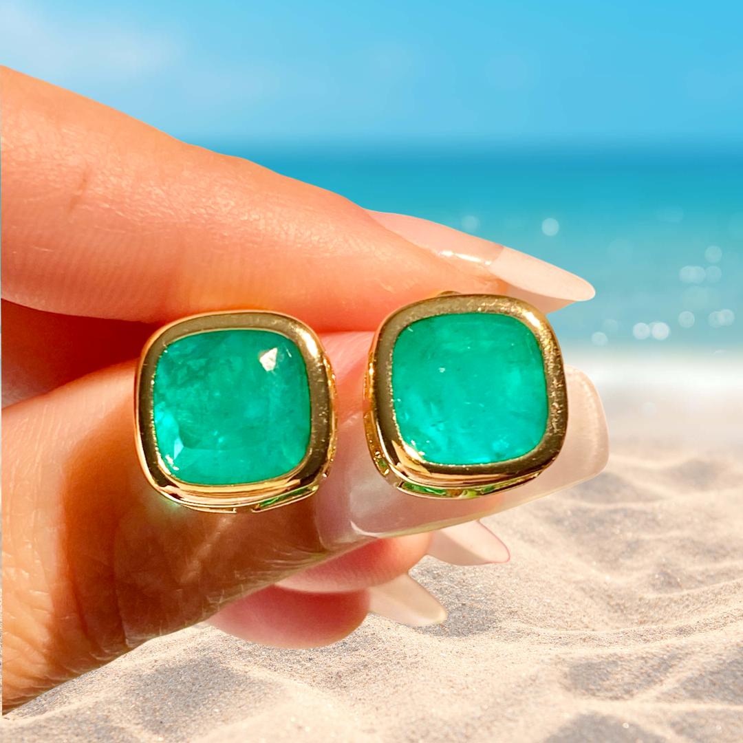 Men Earrings, Solid Emerald Stud Earrings