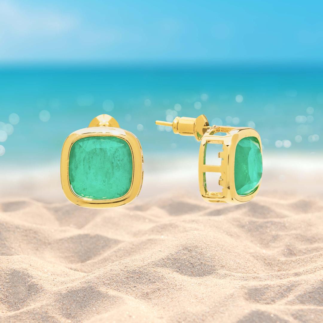 Men Earrings, Solid Emerald Stud Earrings