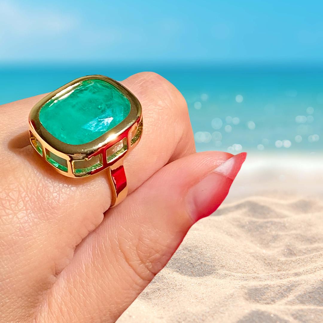 Men Emerald Ring, Solid Emerald Pinky Ring for Man