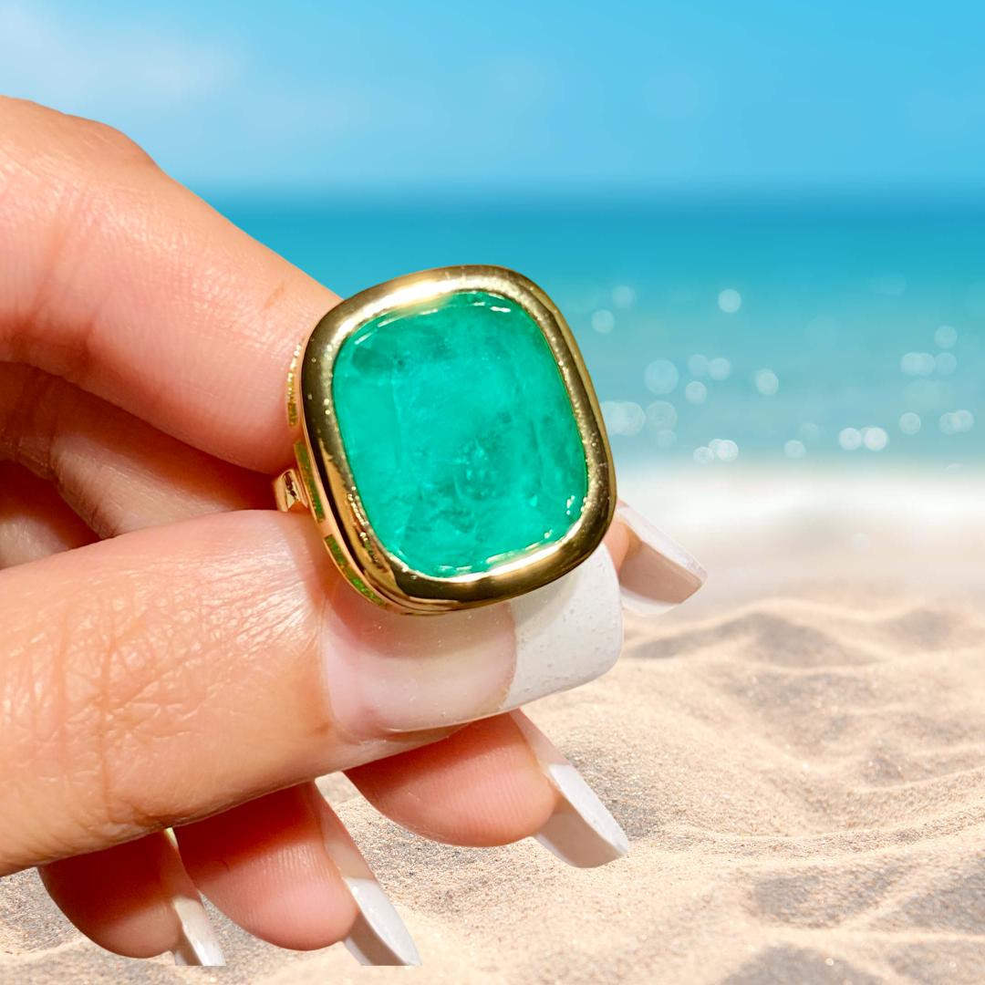 Men Emerald Ring, Solid Emerald Pinky Ring for Man