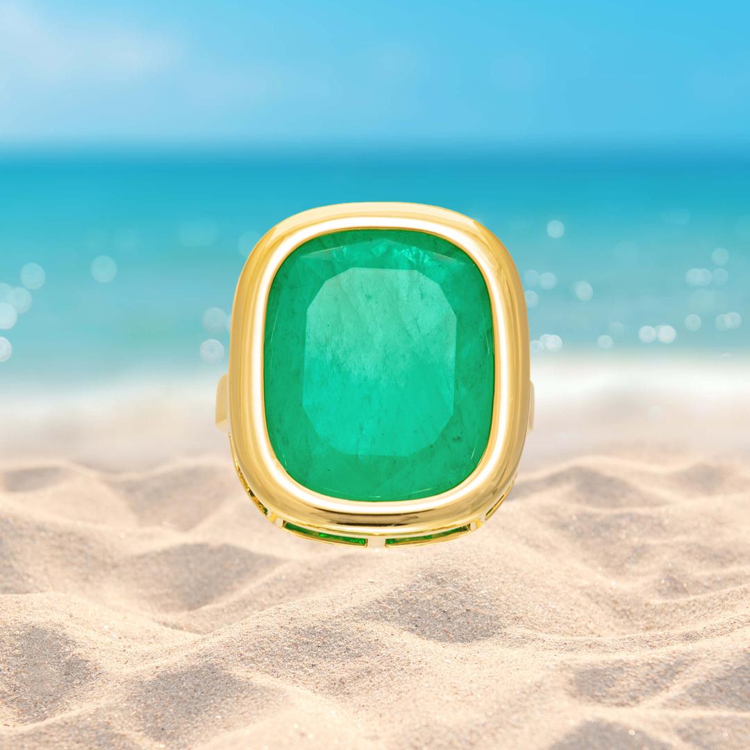 Men Emerald Ring, Solid Emerald Pinky Ring for Man