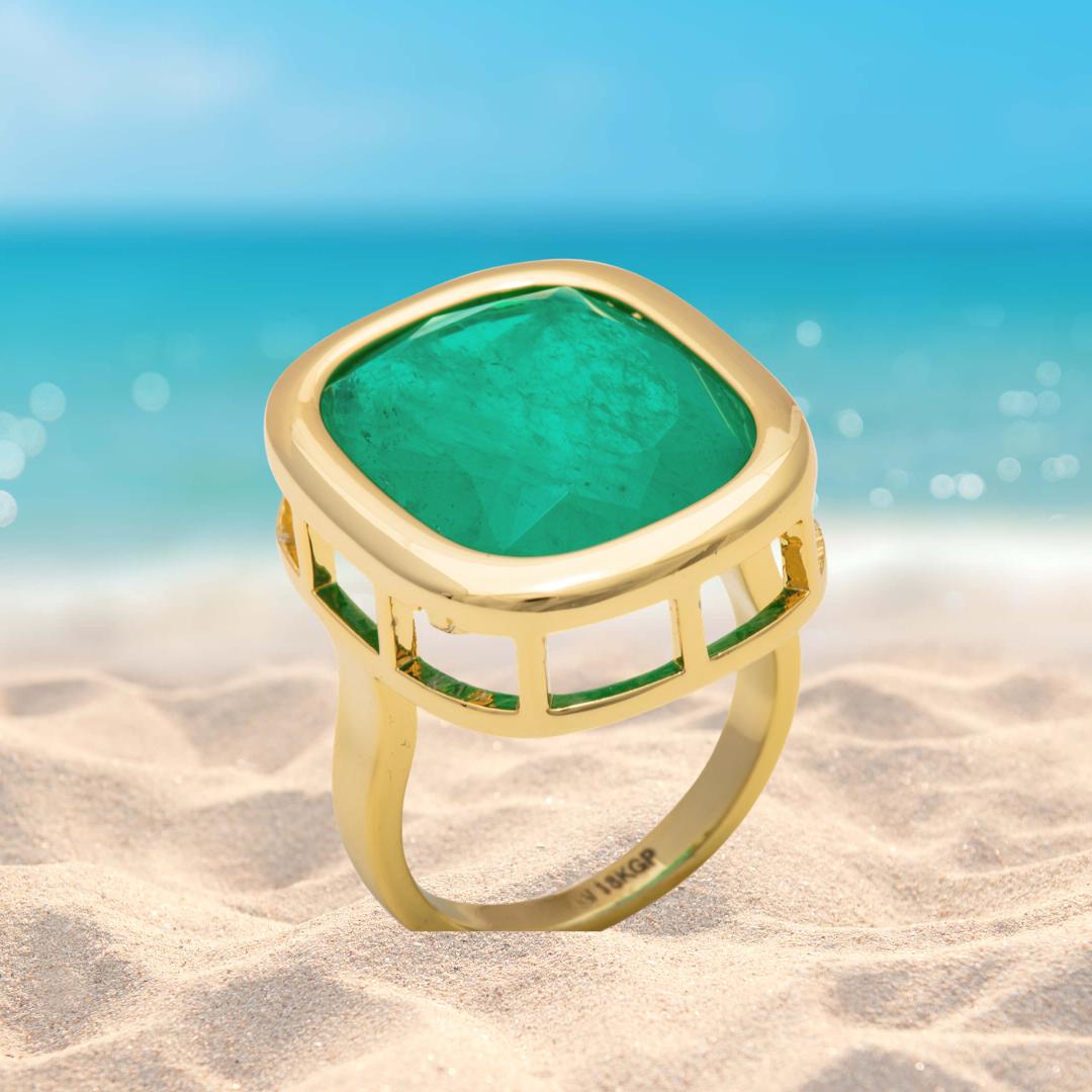 Men Emerald Ring, Solid Emerald Pinky Ring for Man