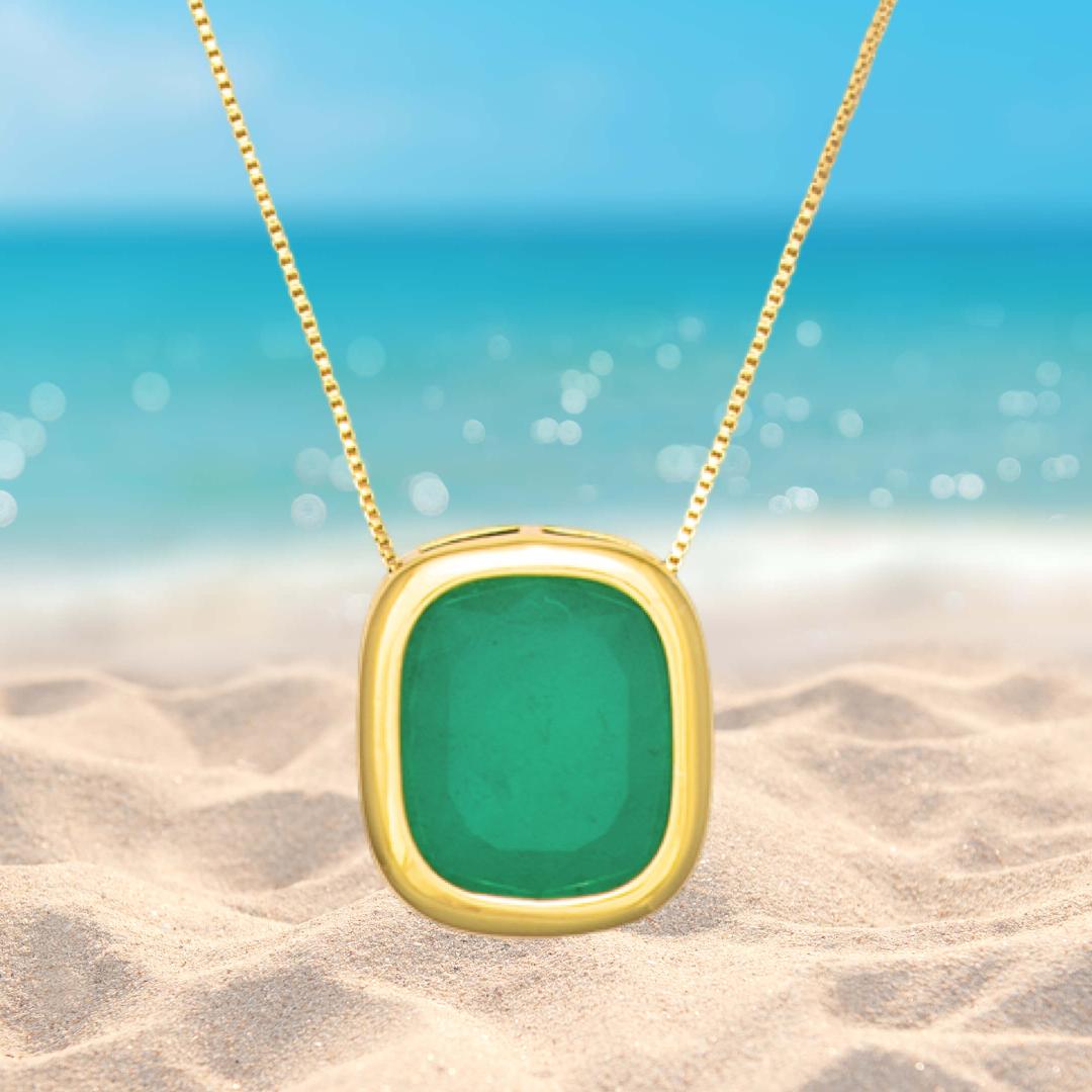 Men Necklace, Solid Emerald Necklace in 18K Gold