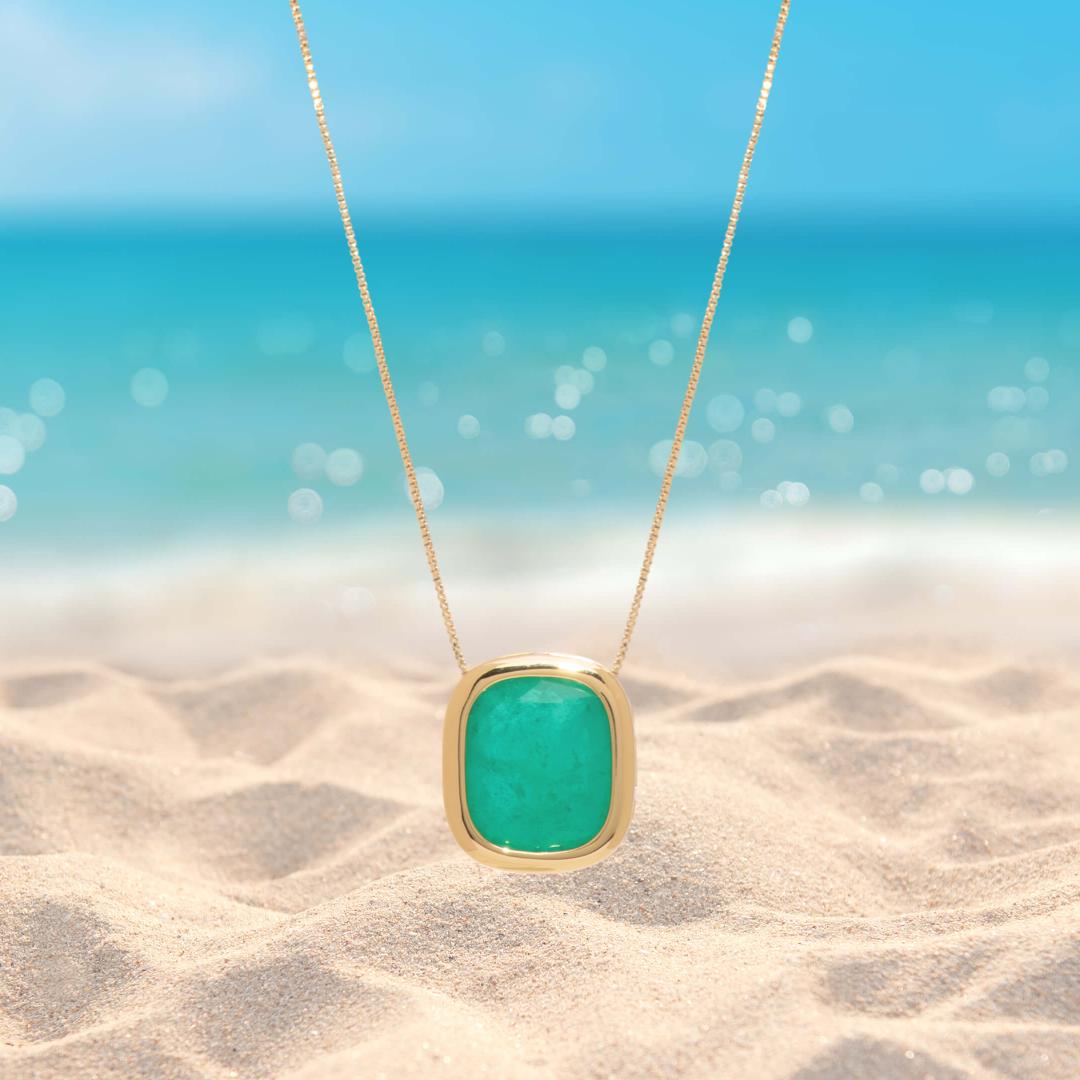 Men Necklace, Solid Emerald Necklace in 18K Gold