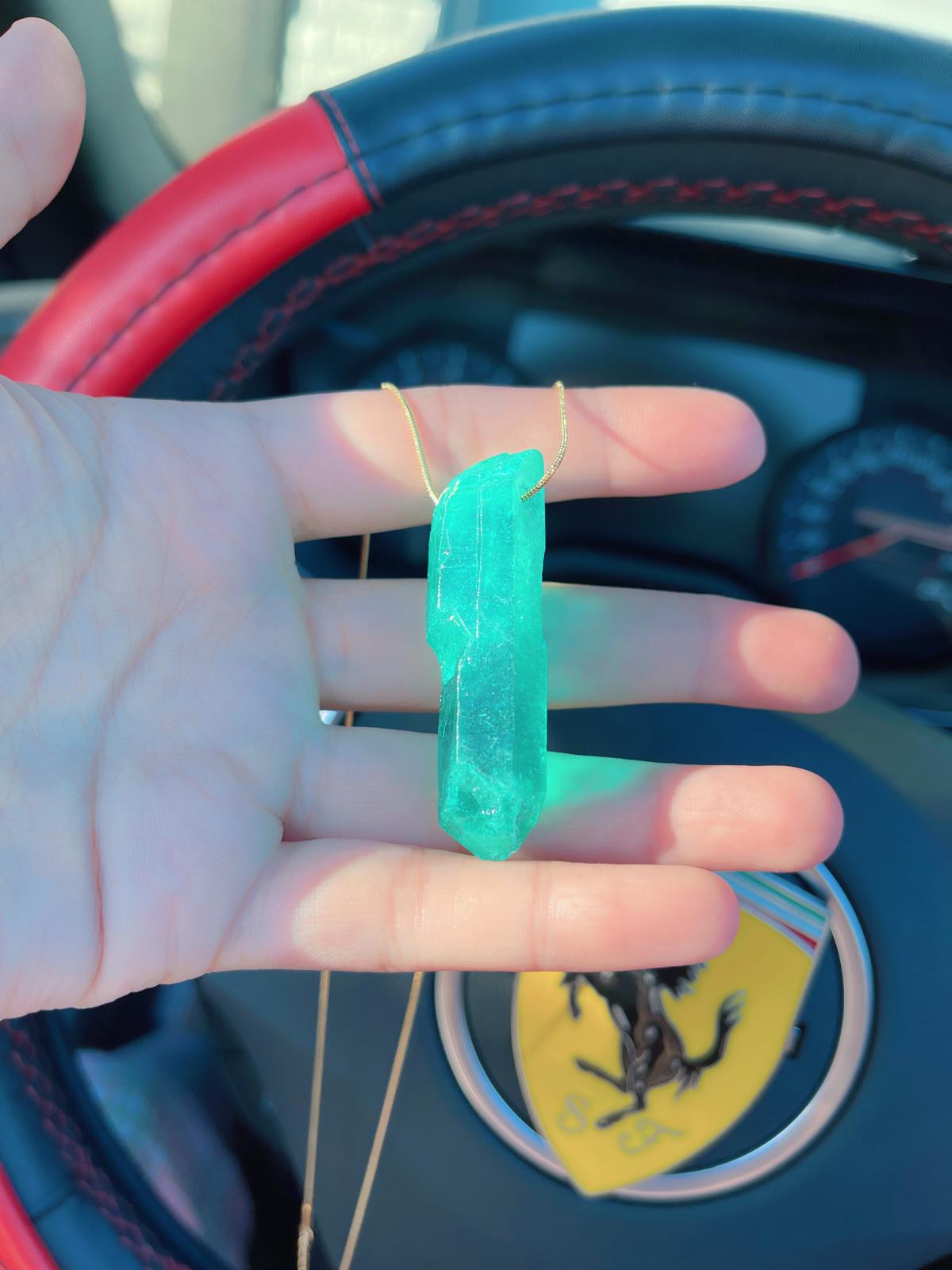 Men Solid Emerald Quartz Rough Necklace in Gold or Silver