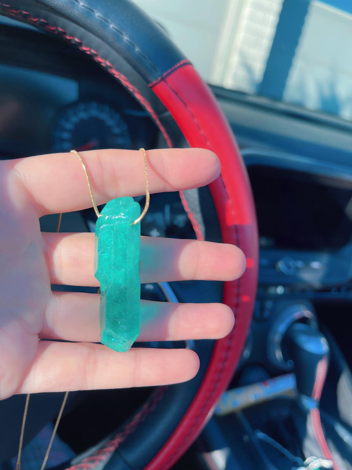 Men Solid Emerald Quartz Rough Necklace in Gold or Silver