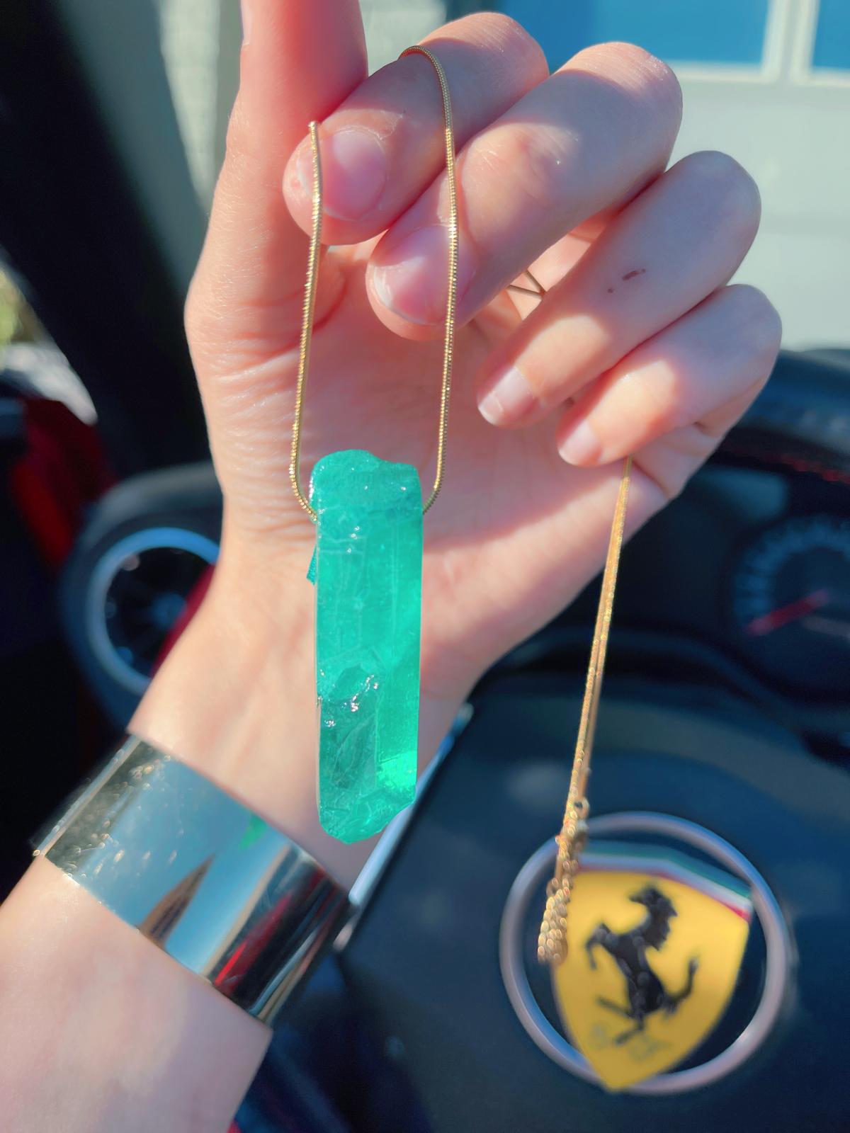 Men Solid Emerald Quartz Rough Necklace in Gold or Silver