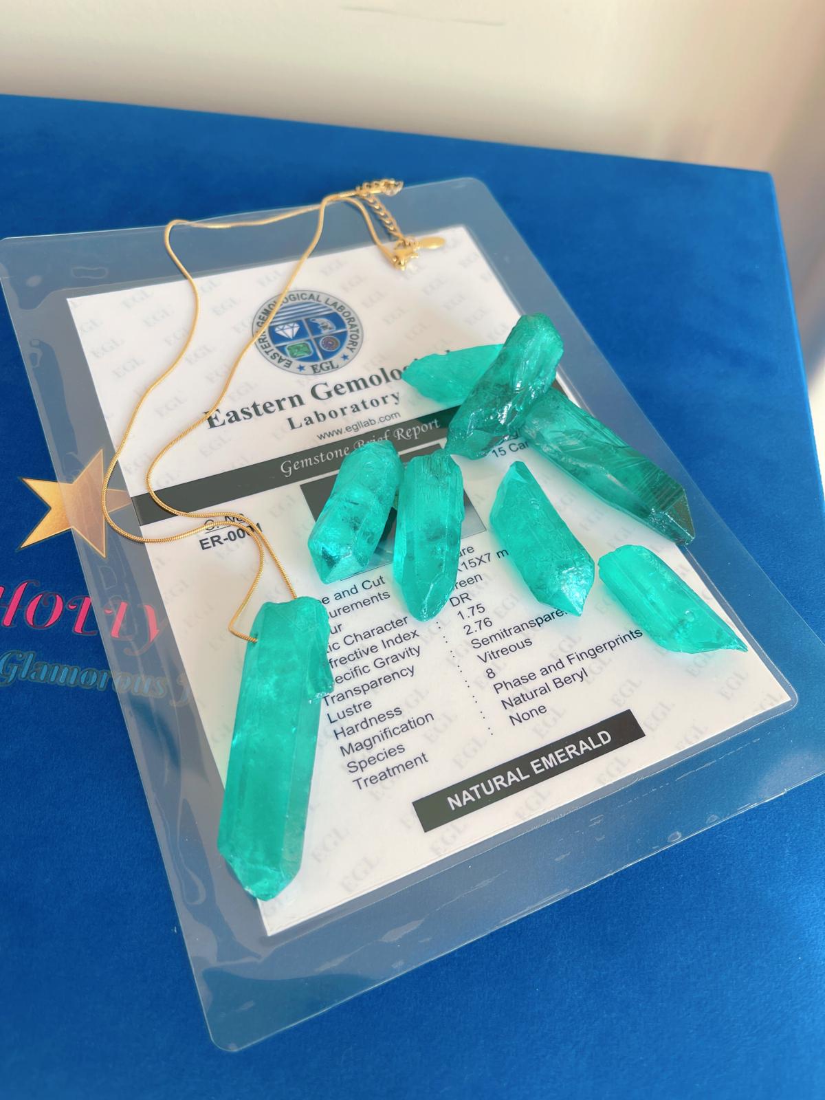 Men Solid Emerald Quartz Rough Necklace in Gold or Silver