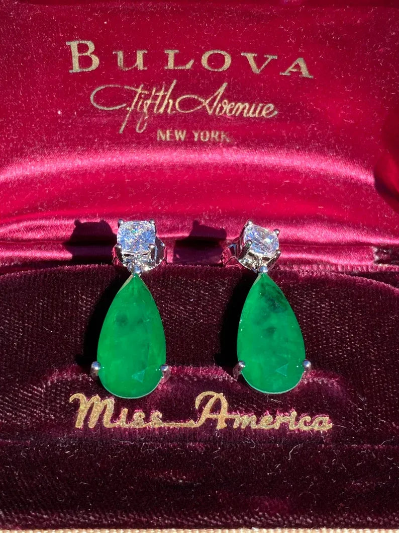 Vibrant Green Natural Emerald Dangle and Drop Earrings, Emerald May Birthstone, Emerald Healing Gem, Pear Dangle Earrings, 925 Silver, Gift