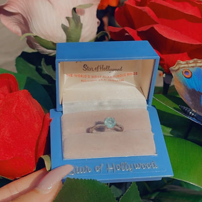 Sweet Dainty 1ct Natural Aquamarine &amp; 22pcs Diamond Ring in 925 Sterling Silver, Solitaire Engagement Ring, Promise Ring, Wedding Ring