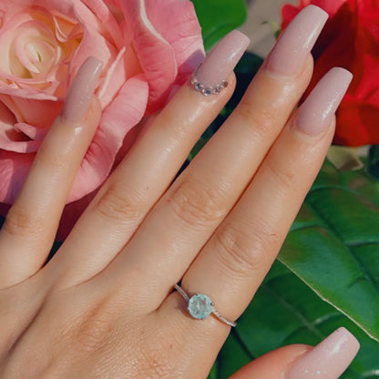 Sweet Dainty 1ct Natural Aquamarine &amp; 22pcs Diamond Ring in 925 Sterling Silver, Solitaire Engagement Ring, Promise Ring, Wedding Ring