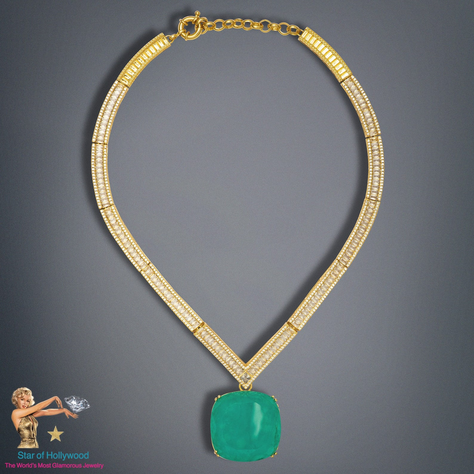 Glowing Neon Colombian Emerald Choker Necklace, Imperial Elegance, May Birthstone, Luxury Charm Necklace, Gift for Her, 18K Yellow Gold Verm