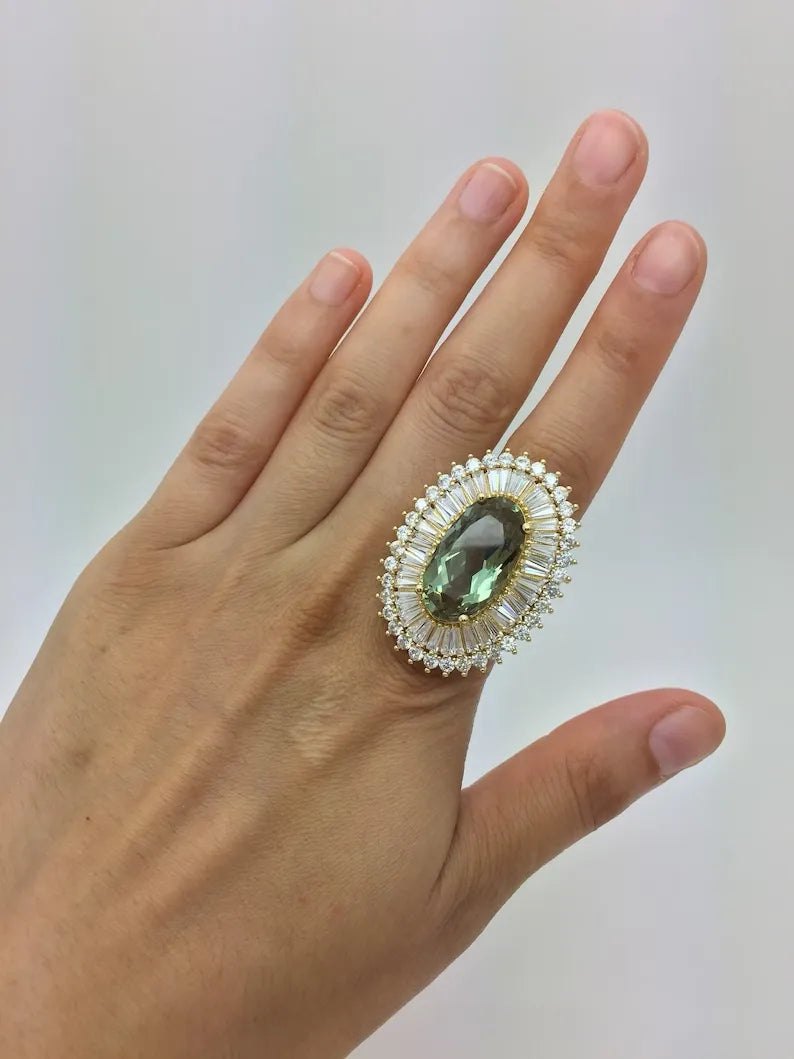 Certified Extra Large Color Change Alexandrite Diamond Ballerina Engagement Ring, Inspired by Queen