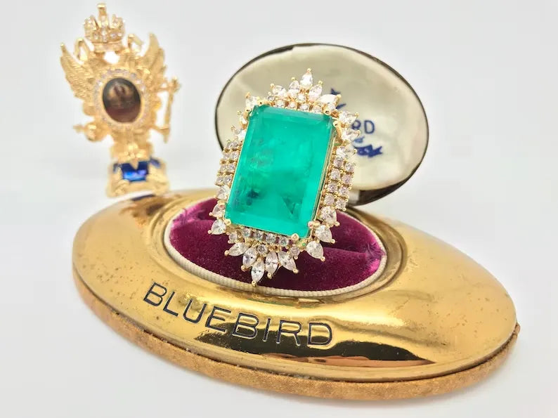 Expensive Extra Large Natural Neon Greenish Blue Colombian Emerald Muzo Ring, Gift for Her
