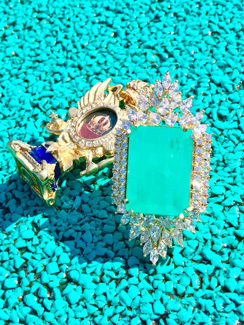 Expensive Extra Large Natural Neon Greenish Blue Colombian Emerald Muzo Ring, Gift for Her