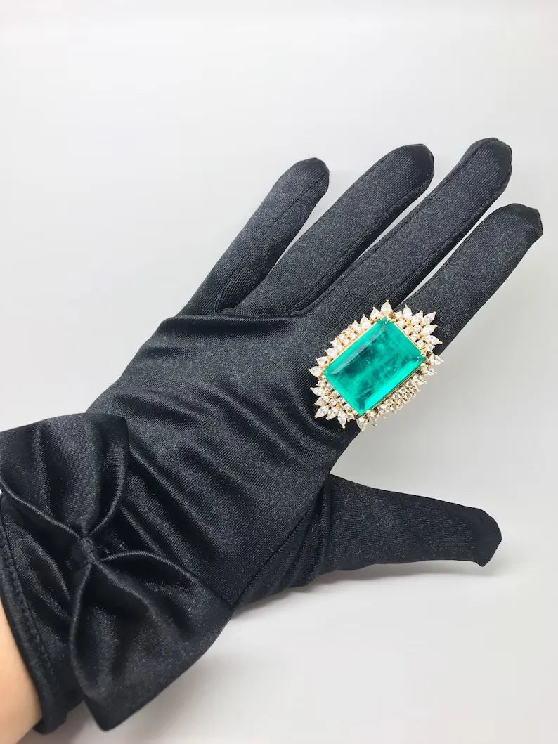 Expensive Extra Large Natural Neon Greenish Blue Colombian Emerald Muzo Ring, Gift for Her