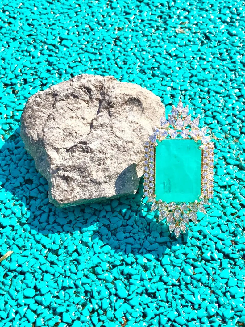 Expensive Extra Large Natural Neon Greenish Blue Colombian Emerald Muzo Ring, Gift for Her