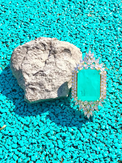 Expensive Extra Large Natural Neon Greenish Blue Colombian Emerald Muzo Ring, Gift for Her