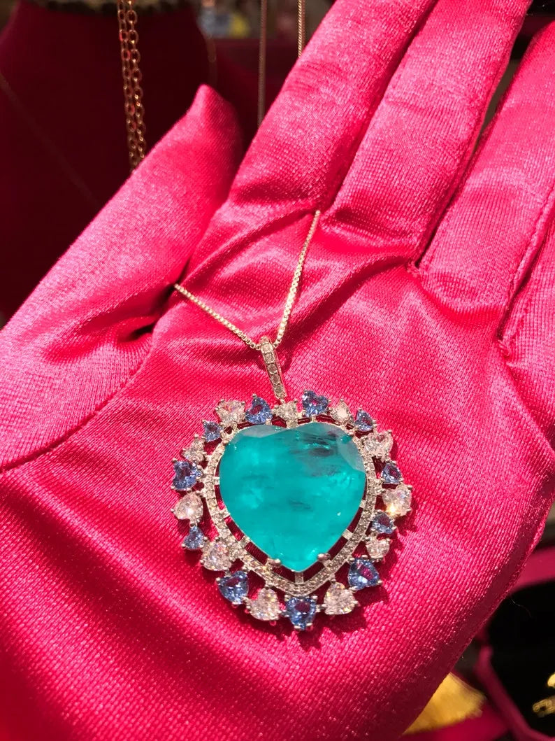 Ocean Blue Natural Paraiba Tourmaline Doublet Necklace Pendant with Amazing Exotic Neon Color and Glow
