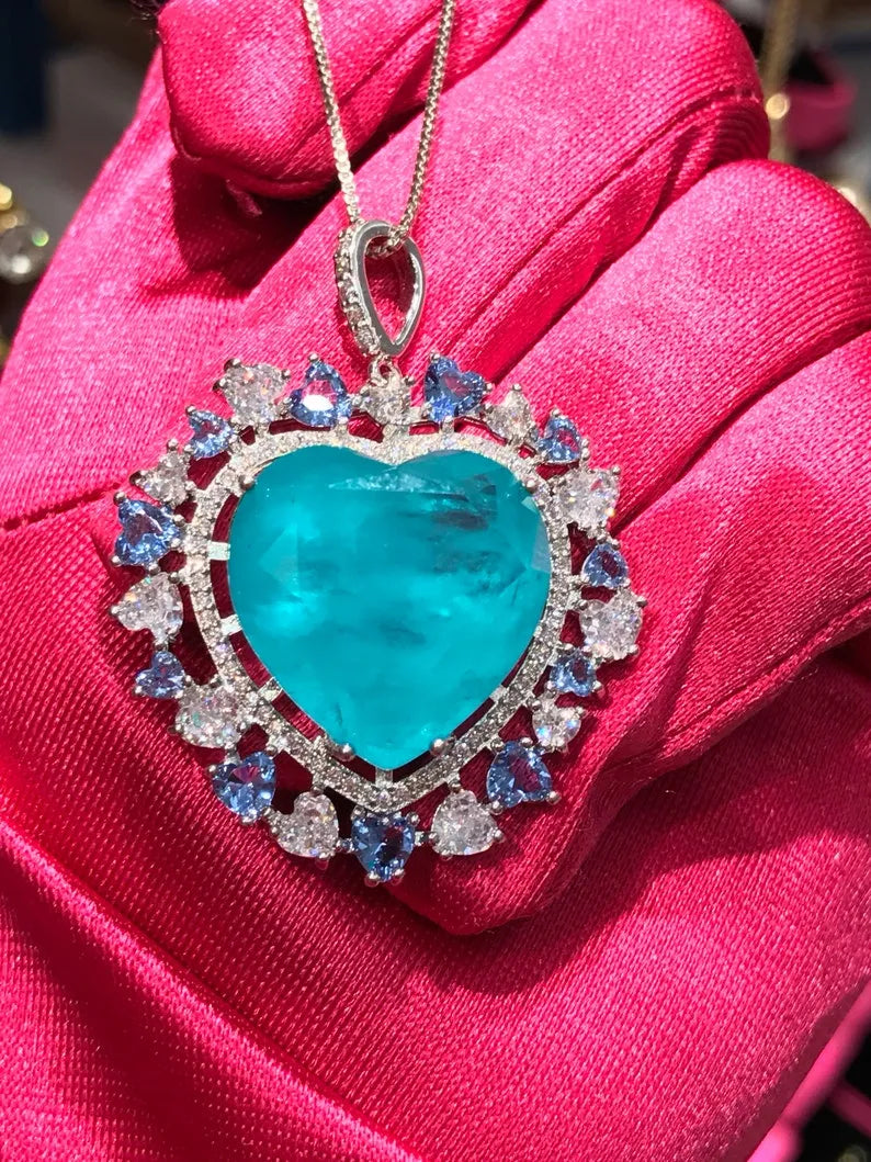 Ocean Blue Natural Paraiba Tourmaline Doublet Necklace Pendant with Amazing Exotic Neon Color and Glow